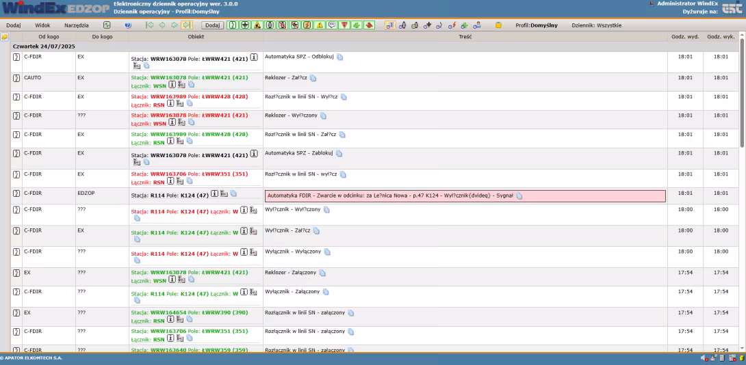 windEX EDZOP - Książka zdarzeń