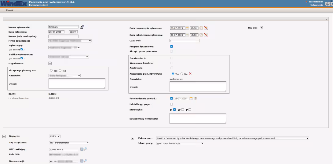 windEX PLAN - Zgłoszenie planowe